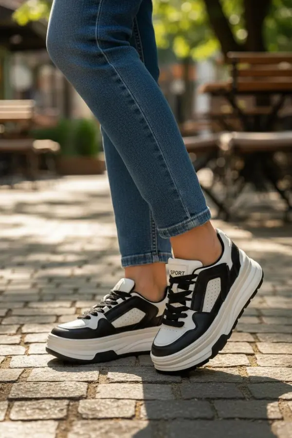 Ropee Street Style Yüksek Taban Siyah Beyaz Kadın Sneaker