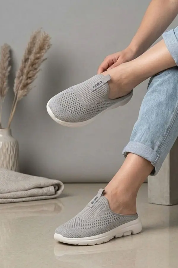 Urban-Flex Esnek Tabanlı Ultra Hafif Ortopedik Medikal Hulluks Topukdikeni Kadın Gri Yürüyüş Terliği