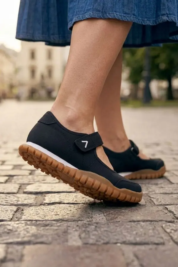 Kadın Mary Jane Tarzı Cırtlı Günlük Yürüyüş Ayakkabısı - Siyah