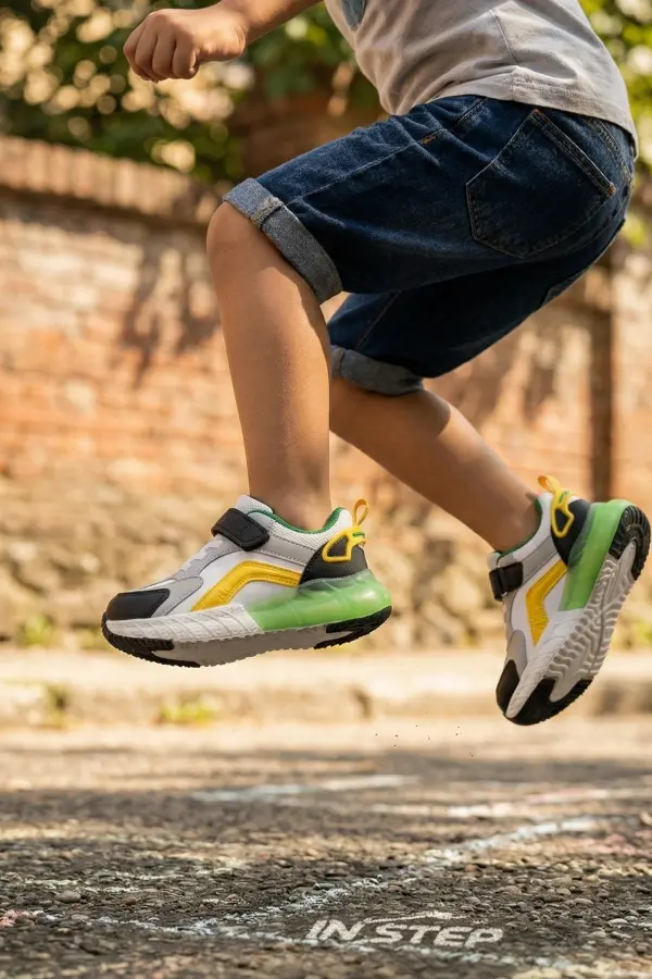 Pixel Fun Çocuk Spor Ayakkabı - Neon Yeşil Sarı Detaylı, Cırt Cırtlı