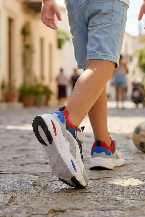 Pixel Fun Unisex Çocuk Spor Ayakkabı - Lacivert Beyaz Detaylı, Cırt Cırtlı