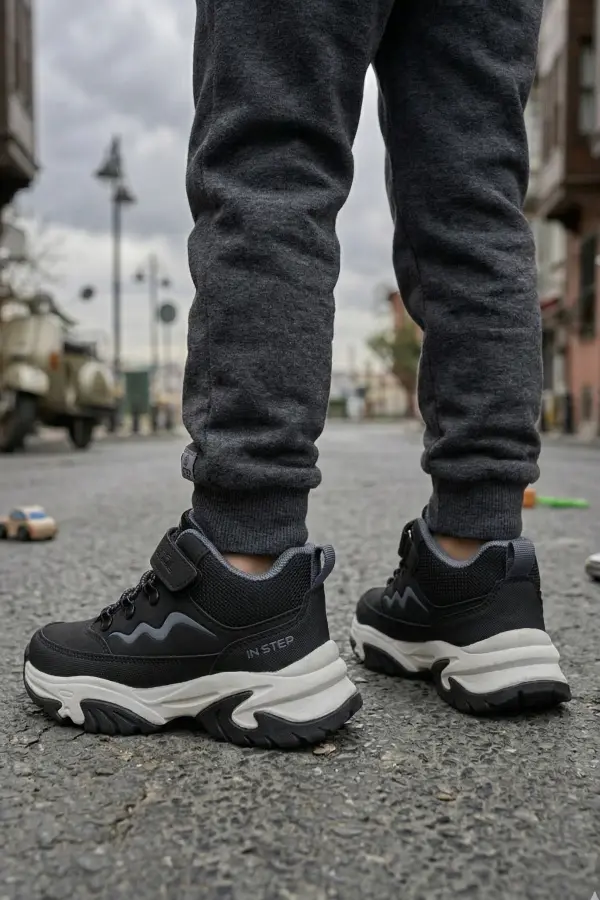 Titan Mini - Cırt Cırtlı Dayanıklı Unisex Çocuk Spor Ayakkabı - Siyah