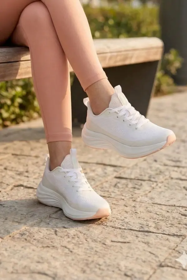 Aurora Flow : Nefes Alabilen ve Yüksek Tabanlı Kadın Günlük Yürüyüş Ayakkabısı – Krem
