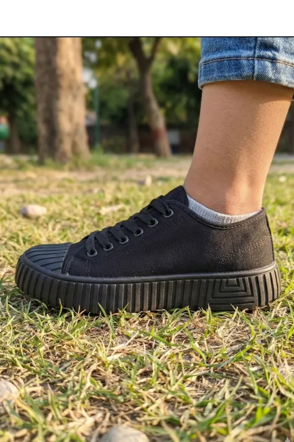 Unisex Çocuk Siyah Lifestyle Günlük Ayakkabı - Dayanıklı Tırtıklı Kalın Taban