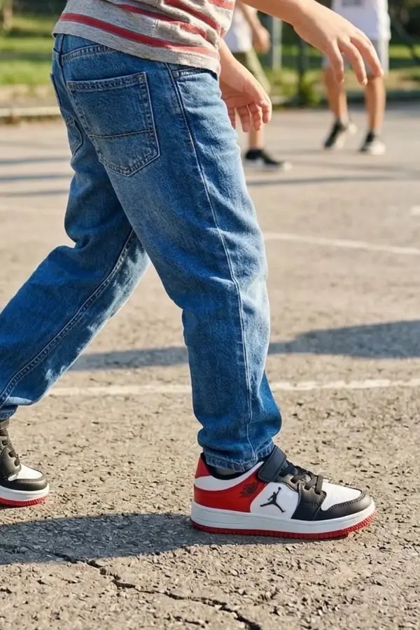 Pedira Erkek Çocuk Siyah Beyaz Kırmızı Basketbol Tarzı Bağcıklı Spor Ayakkabı
