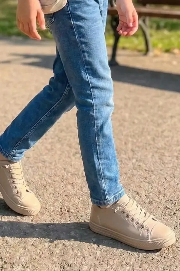 Unisex Çocuk Bej Lifestyle Günlük Ayakkabı - Dayanıklı Tırtıklı Kalın Taban