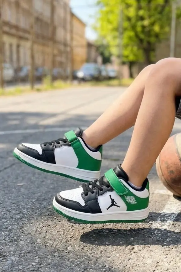 Pedira Erkek Çocuk Beyaz Yeşil Basketbol Tarzı Cırtlu Spor Ayakkabı