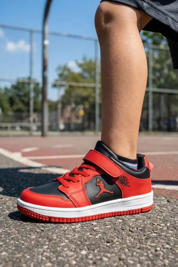 Pedira Erkek Çocuk Kırmızı Siyah Basketbol Tarzı Cırtlı Spor Ayakkabı
