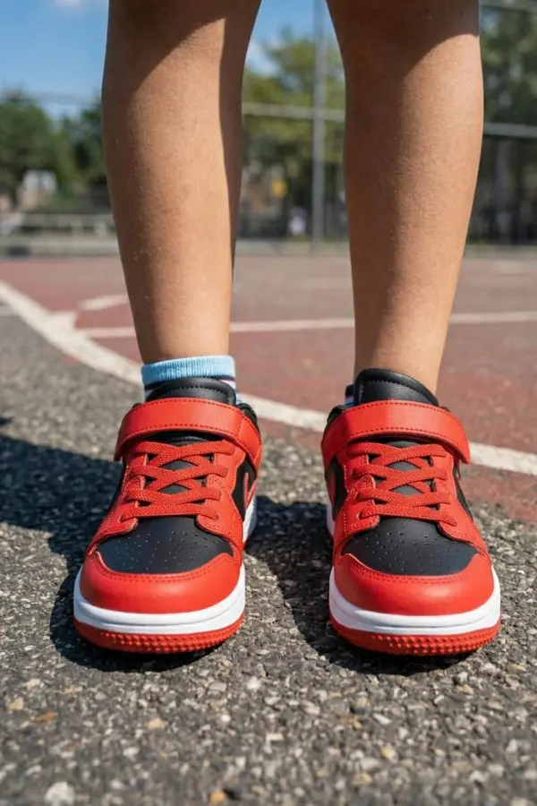 Pedira Erkek Çocuk Kırmızı Siyah Basketbol Tarzı Cırtlı Spor Ayakkabı