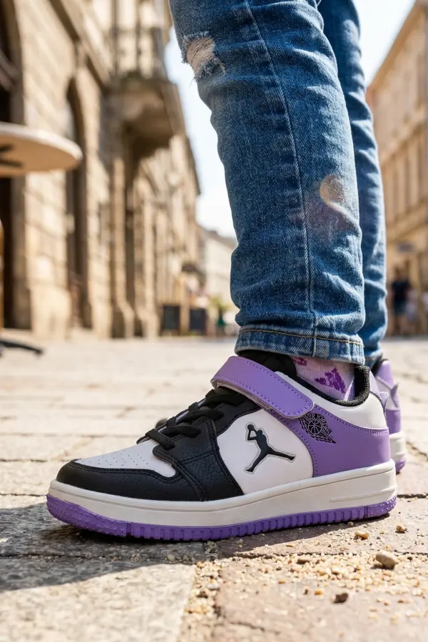 Pedira Kız Çocuk Mor Beyaz Basketbol Tarzı Cırtlı Spor Ayakkabı