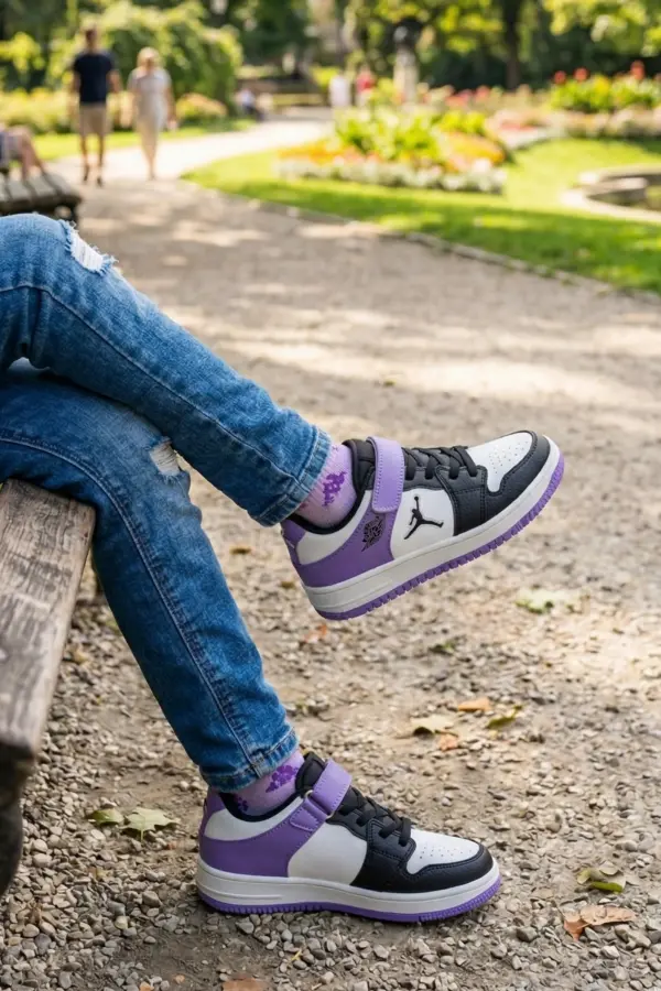 Pedira Kız Çocuk Mor Beyaz Basketbol Tarzı Cırtlı Spor Ayakkabı