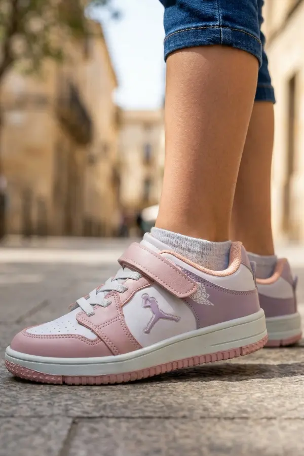 Pedira Kız Çocuk Pembe Beyaz Basketbol Tarzı Cırtlı Spor Ayakkabı