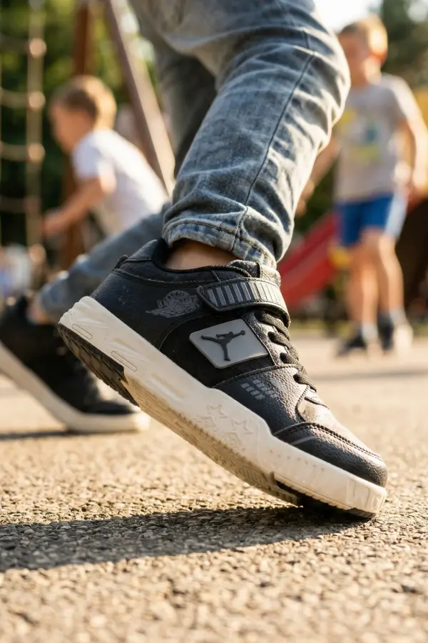 Enjoyi Erkek Çocuk Spor Ayakkabı - Siyah Beyaz - Işıltılı Nakışlı Günlük Ayakkabı