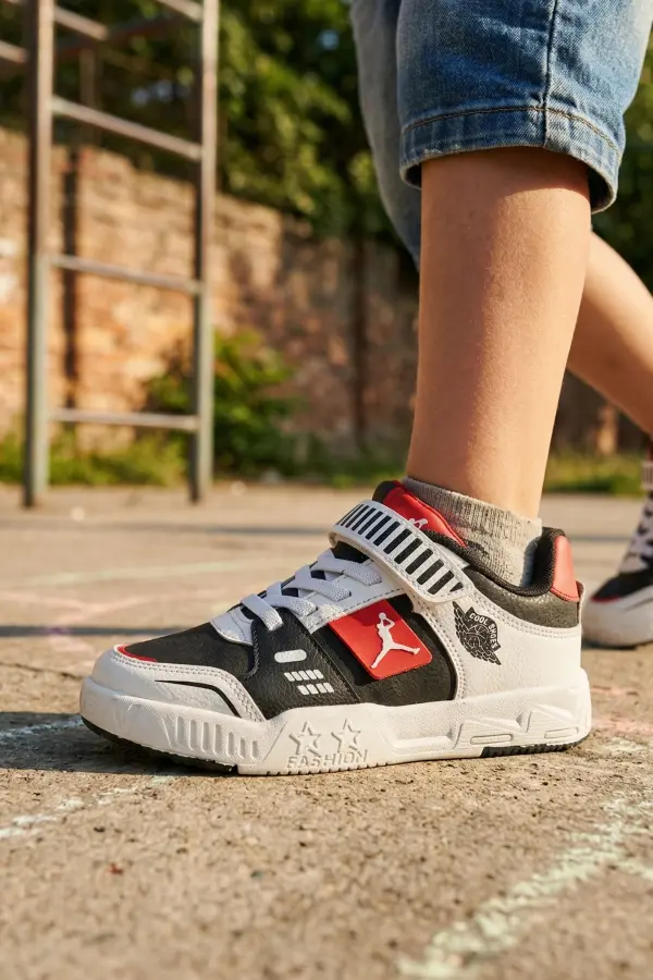 Enjoyi Erkek Çocuk Spor Ayakkabı - Kırmızı Beyaz - Işıltılı Nakışlı Günlük Ayakkabı