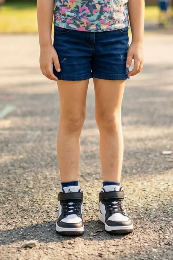 Eveji Siyah Beyaz Çocuk Basketbol Ayakkabısı - Yüksek Bilekli Cırt Cırtlı Sneaker