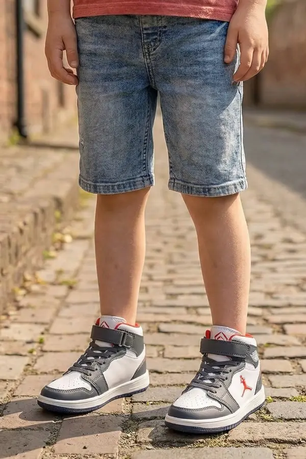 Eveji Lacivert Beyaz Çocuk Basketbol Ayakkabısı - Yüksek Bilekli Cırt Cırtlı Sneaker