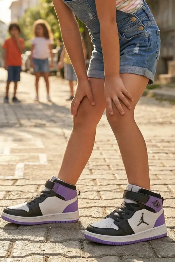 Eveji Mor Beyaz Çocuk Basketbol Ayakkabısı - Yüksek Bilekli Cırt Cırtlı Sneaker