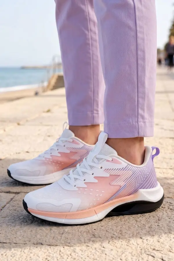 Venüs Kadın Beyaz -Lila Gradyan Desenli Hafif Yürüyüş ve Koşu Ayakkabısı