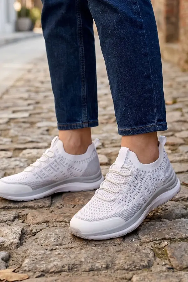 Air-Mesh Esnek Örgü Günlük Kadın Spor Ayakkabı - Beyaz