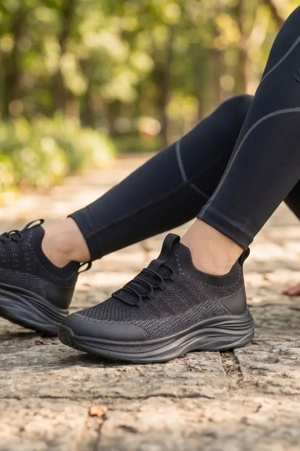 Air-Mesh Esnek Örgü Günlük Kadın Spor Ayakkabı - Siyah