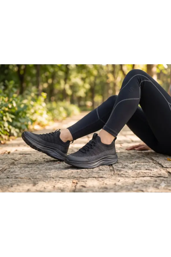 Air-Mesh Esnek Örgü Günlük Kadın Spor Ayakkabı - Siyah