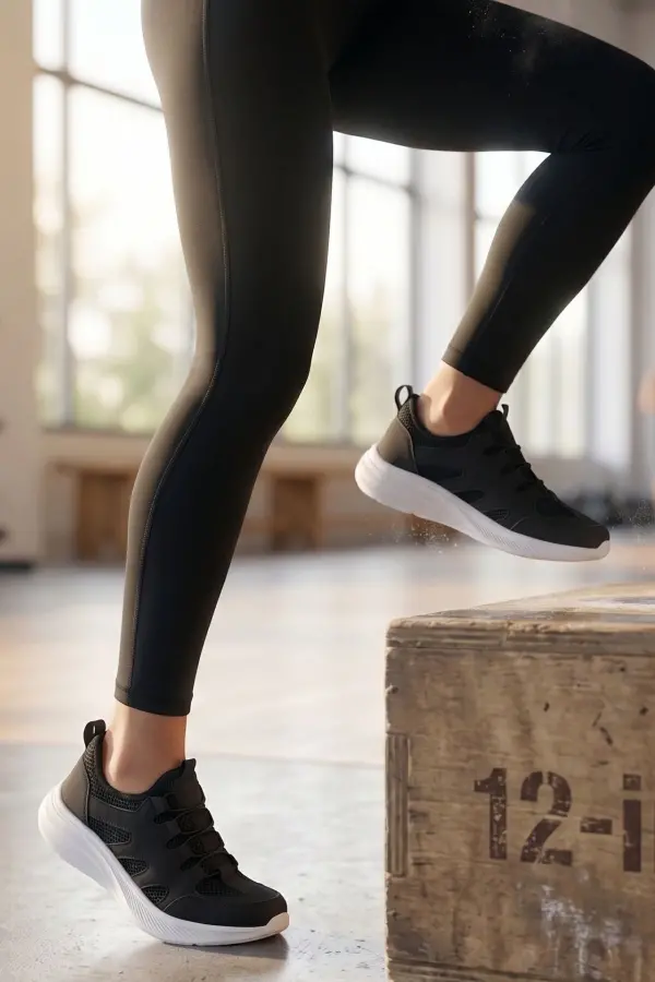 Velentia Esnek Örgü Günlük Kadın Spor Ayakkabı Siyah - Beyaz Taban