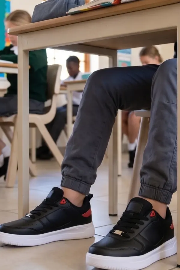 Color-Block Comfort: Siyah Kırmızı Erkek Çocuk Spor Ayakkabı