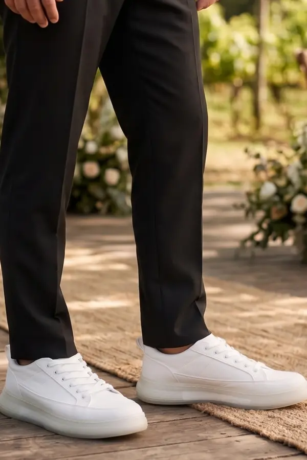 Indıva Erkek Beyaz Şeffaf Tabanlı Modern Sneaker - Günlük ve Özel Gün Ayakkabısı