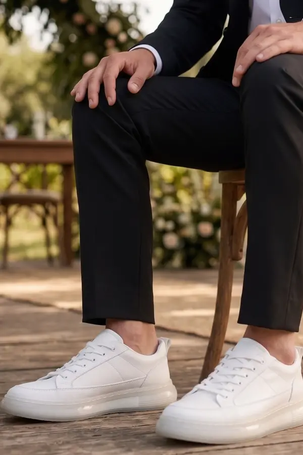 Indıva Erkek Beyaz Şeffaf Tabanlı Modern Sneaker - Günlük ve Özel Gün Ayakkabısı