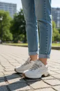 Nizie Retro Stil Bej Comfort Taban Kadın Sneaker Ayakkabı