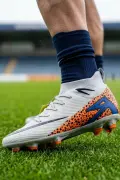 AirBoom Erkek Halı Saha Ayakkabısı - Çim Saha Ayakkabısı Beyaz - Turuncu Krampon - 610