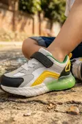 Pixel Fun Çocuk Spor Ayakkabı - Neon Yeşil Sarı Detaylı, Cırt Cırtlı