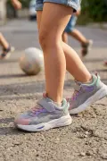 Pixel Fun Kız Çocuk Spor Ayakkabı - Gri Pembe Detaylı, Cırt Cırtlı