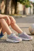Pixel Fun Kız Çocuk Spor Ayakkabı - Gri Pembe Detaylı, Cırt Cırtlı