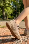 Unisex Çocuk Bej Lifestyle Günlük Ayakkabı - Dayanıklı Tırtıklı Kalın Taban