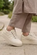 Urban Platform: Vegan Deri Kalın Tabanlı Günlük Kadın Sneaker Krem