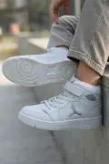 Eveji Beyaz Çocuk Basketbol Ayakkabısı - Yüksek Bilekli Cırt Cırtlı Sneaker