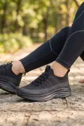 Air-Mesh Esnek Örgü Günlük Kadın Spor Ayakkabı - Siyah