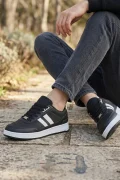 Street-Core: Siyah Deri Görünümlü Günlük Erkek Sneaker