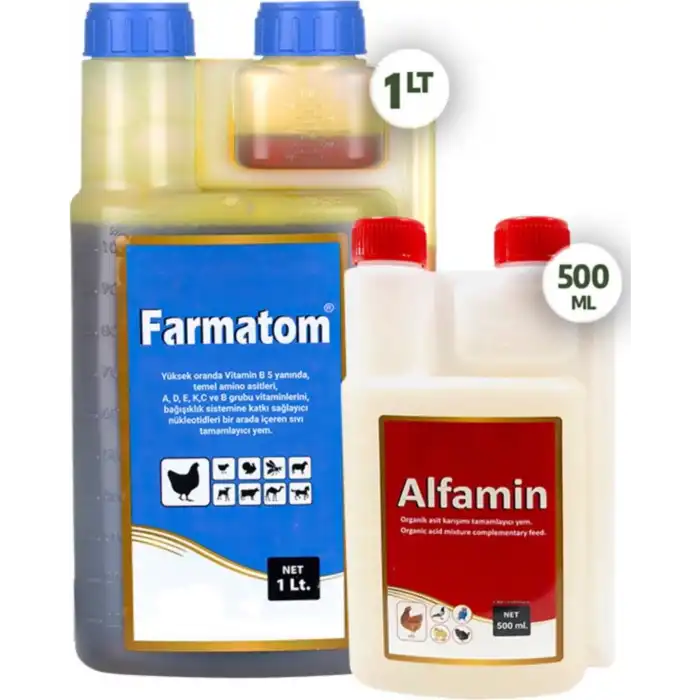 Malatya Yem 2li Set Kuşlar Için Farmatom Vitamin 1lt Alfamin Ishal Seti 500ML