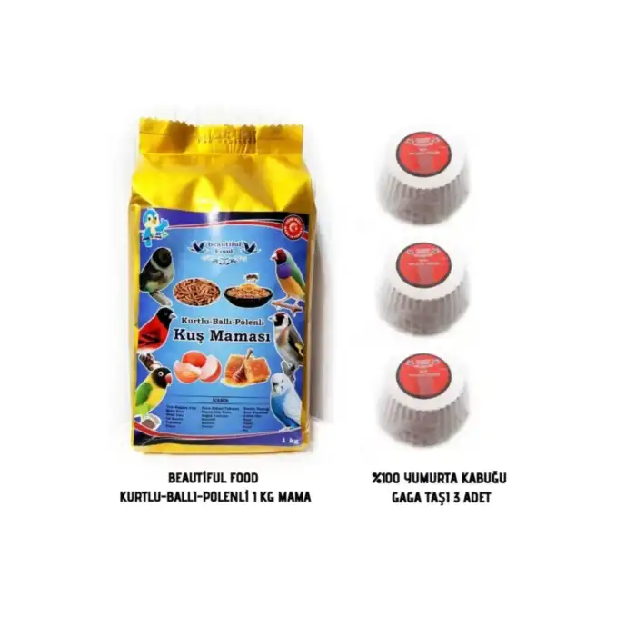 Beautiful Food Kurtlu Kuş Maması 1 Kg Ve 3 Adet Gaga Taşı