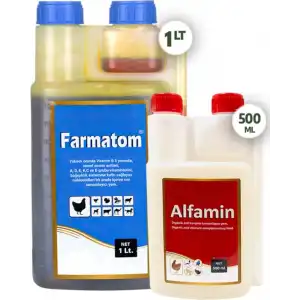 Malatya Yem 2li Set Kuşlar Için Farmatom Vitamin 1lt Alfamin Ishal Seti 500ML