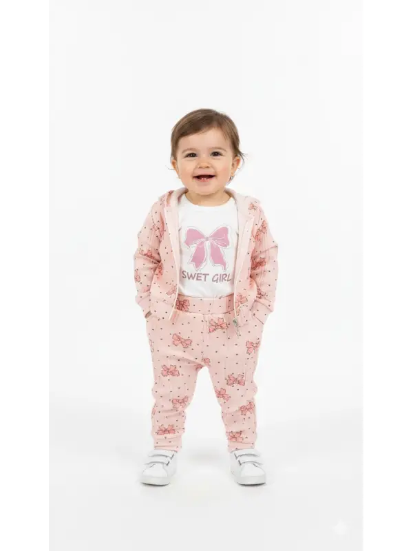 0-12 Ay Pembe Kapşonlu 3lü Takım