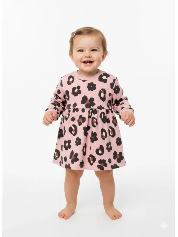 0-36 Ay Şardonlu Pembe Desenli Elbise