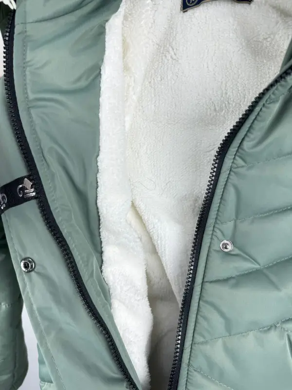 10-14 Yaş Kız Küf Yeşili Kürklü Mont