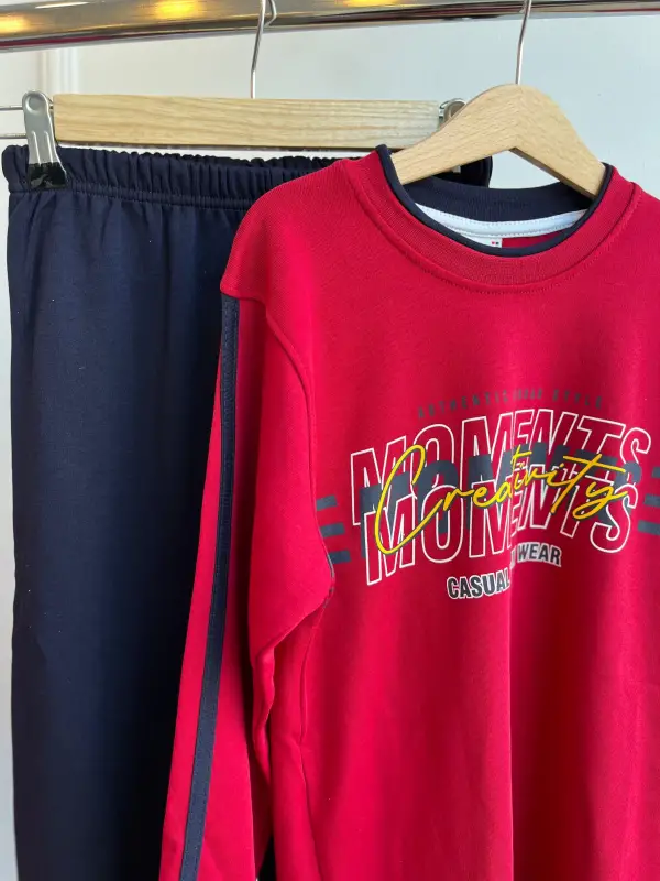 11-15 Yaş Bordo Yazılı Pijama Takımı