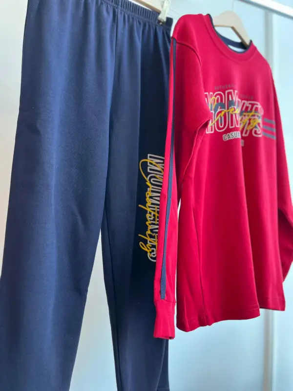 11-15 Yaş Bordo Yazılı Pijama Takımı