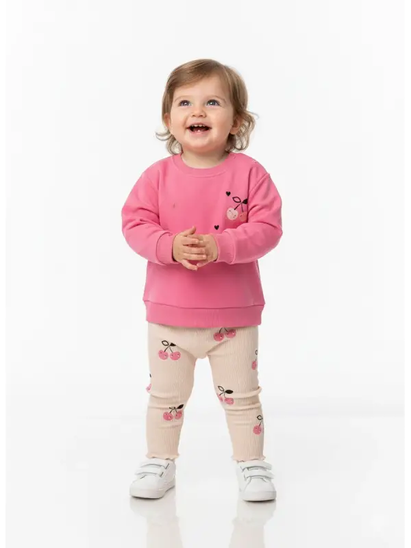 12 Ay 4 Yaş Pembe Kiraz Desenli Takım