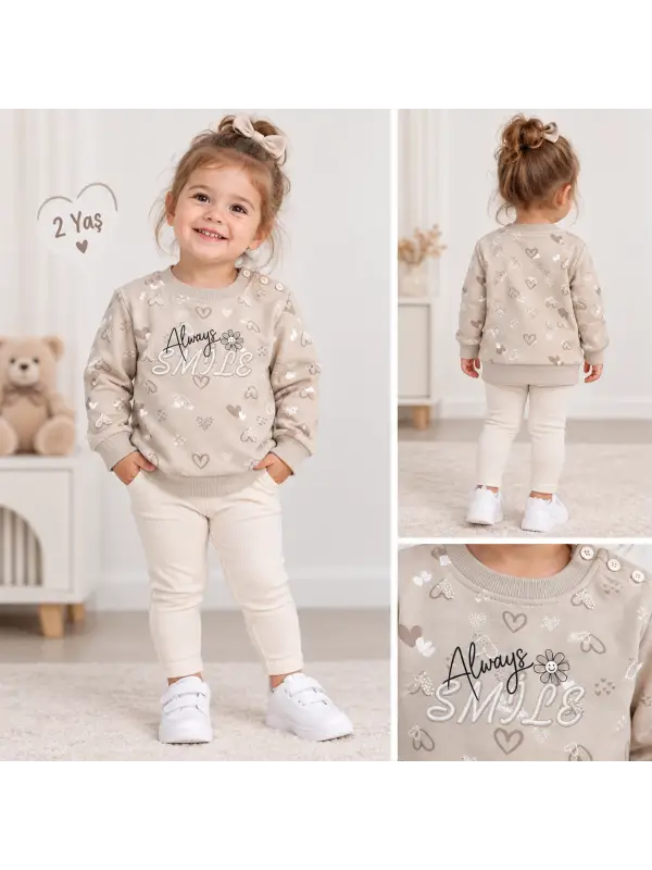 18 Ay-5 Yaş Bej Çiçekli Sweat