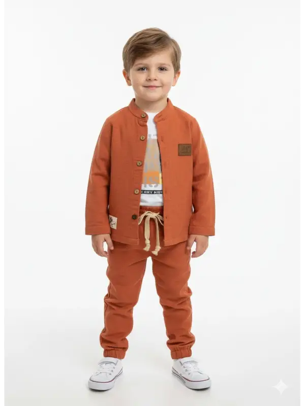 2-5 Yaş Kiremit Müslin 3lü Takım